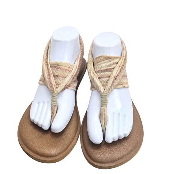 Sanuk Tan Cream Sling Sandals Aztec Navajo - Picture 1 of 6